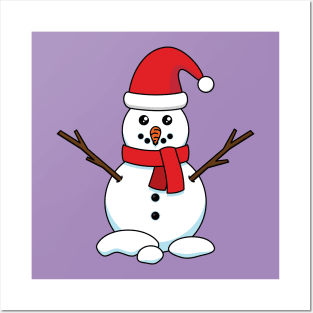 Snowman with Red Bonnet and Scarf Posters and Art